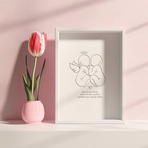 Twin Babies Portrait Digital Print | 1 Twin Loss Miscarriage Stillborn Outline | Loss Of A Twin Drawing | Twin Pregnancy Loss Announcement