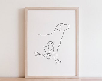 Personalised Labrador Retriever Puppy Digital Portrait | Minimalist Labrador/Retriever Line Art Drawing | Labrador Retriever Silhouette Gift