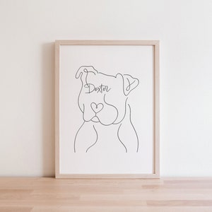 Personalised Staffordshire Bull Terrier Digital Print |  Minimalist Staffy Line Art Drawing | Staffy Face Portrait Outline | Staffy Dog Gift