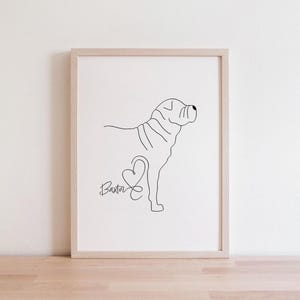 Personalised Shar Pei Dog Digital Portrait | Shar Pei Portrait Outline | Minimalist Shar Pei Line Art Drawing | Shar Pei With Name Gift