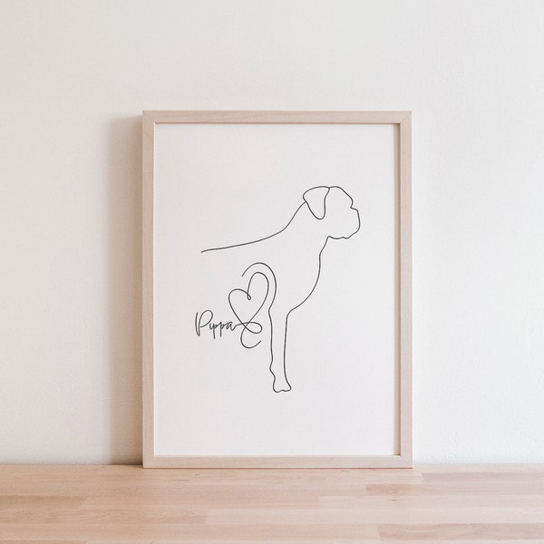 Personalised Boxer Dog Digital Portrait | Boxer Portrait | Minimalist Boxer Line Art Drawing | Boxer With Name Gift | Boxer Puppy Outline