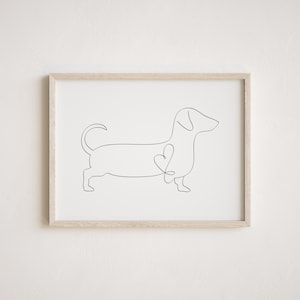 Minimalist Dachshund/Sausage Dog Black White Digital Print | Sausage Dog Wall Art | Dachshund Line Art Drawing | Dachshund Outline Portrait