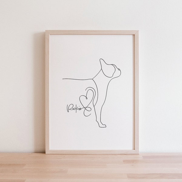 Personalised Boston Terrier Digital Portrait | Minimalist Boston Terrier Line Art Drawing | Boston Terrier Silhouette | Boston Terrier Gift