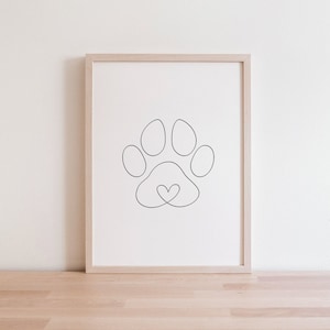 Minimalist Dog Paw Digital Print | Paw Line Art Drawing | Paw PNG Outline | Paw Love Heart | Dog Paw Wall Art Poster | Nursery Puppy Paw