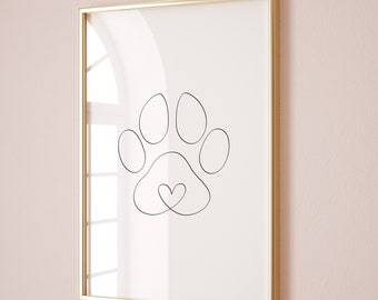 Minimalist Dog Paw Line Art | Nursery Dog Paw Print Decor (Digital Download)