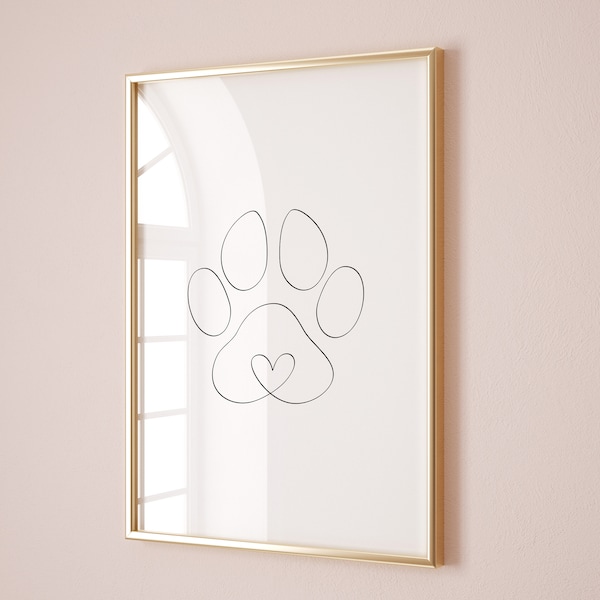 Paw Print Line Art, Dog Lover Gift, Minimalist Pet Portrait, Animal Outline (Digital Download)