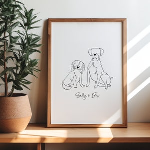 Personalised 2 Pets Digital Portrait | 2 Dogs Together Line Drawing | Cat and Dog Art | Multiple Pet Owner Gift | 2 Dogs Silhouette Outline
