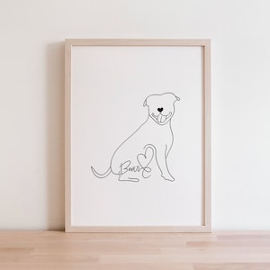 Personalised Blue Staffordshire Terrier Digital Print | Minimalist Blue Staffy Line Art Drawing | Blue Staffy Portrait Outline | Staffy Gift