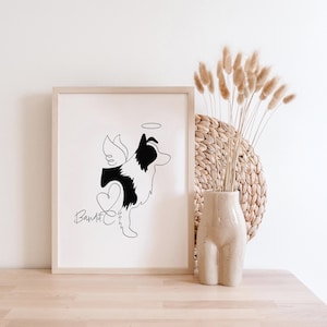 Personalised Border Collie Halo and Angel Wings Digital Portrait | Border Collie Line Art Drawing | Border Collie Pet Loss Memorial Gift