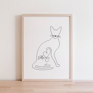 Personalised Siamese Cat Digital Portrait | Siamese Cat Silhouette With Name | Minimalist Siamese Line Art Drawing | Siamese Cat Gift
