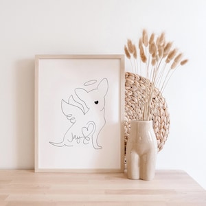 Personalised Chihuahua Halo and Angel Wings Digital Print | Chihuahua Line Art Drawing |Chihuahua Pet Loss |Chihuahua Memorial Sympathy Gift