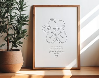 Personalised Twin Babies Portrait Digital Print | 1 Twin Loss Miscarriage Outline | Loss Of A Twin Drawing |Twin Pregnancy Loss Announcement