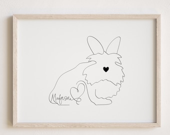 Personalised Lionhead Bunny Portrait | Lionhead Rabbit Line Art Print (Digital Download)