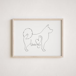 Ritratto digitale personalizzato del cane Akita / Disegno minimalista Akita Line Art / Regalo commemorativo Akita / Cucciolo Akita / Contorno Akita / Akita Inu