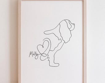 Personalised Cavalier King Charles Spaniel Portrait | Minimalist Cavalier Line Art Drawing (Digital Download)