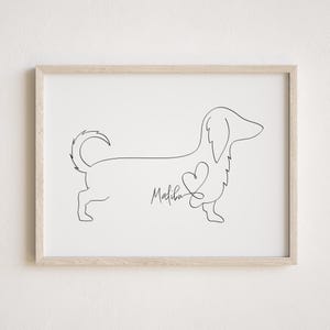 Personalised Long-Haired Dachshund Digital Portrait | Sausage Dog Line Art (Digital Download)