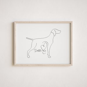 Personalised Hungarian Vizsla Dog Black White Digital Print | Minimalist Vizsla Line Art Drawing | Vizsla Outline | Vizsla Memorial Gift