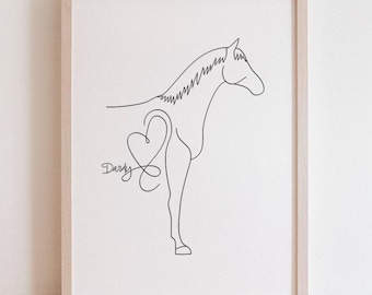 パーソナライズされた馬の肖像画 | ミニマリストな馬の線画 | 馬好きへのギフト（デジタルダウンロード）