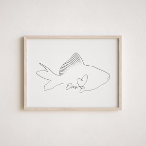 Personalised Pet Goldfish Digital Portrait | Minimalist Goldfish Line Art Drawing | Goldfish Silhouette With Name | Goldfish Memorial Gift
