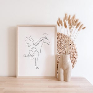 Personalised Horse Halo and Angel Wings Digital Print | Minimalist Horse Line Art Drawing | Horse Memorial Gift | Pet Horse Loss Bereavement