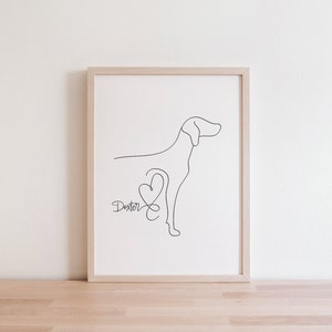 Personalised Hungarian Vizsla Dog Digital Portrait | Minimalist Vizsla Line Art Drawing | Vizsla Silhouette Print | Vizsla With Name Gift