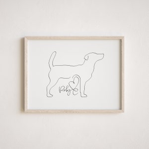 Personalised Jack Russell Digital Portrait | Minimalist Jack Russell Line Art Drawing | Jack Russell Silhouette |Jack Russell With Name Gift