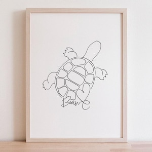 Personalised Pet Turtle Portrait | Minimalist Turtle Line Art Keepsake Print (Digital Download)