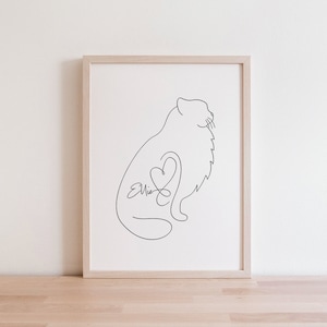 Impression numérique personnalisée chat Ragdoll | Dessin au trait Ragdoll minimaliste | Mémorial Ragdoll | Silhouette contour Ragdoll | Cadeau poupée de chiffon