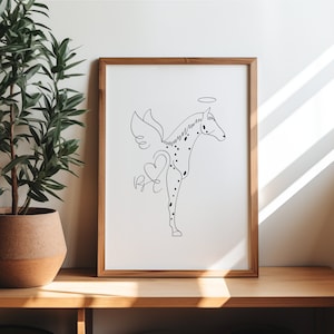 Custom Horse Halo Angel Wings Digital Print | Minimalist Horse Line Art Drawing | Pet Horse Memorial Gift |Horse Outline With Heart And Name