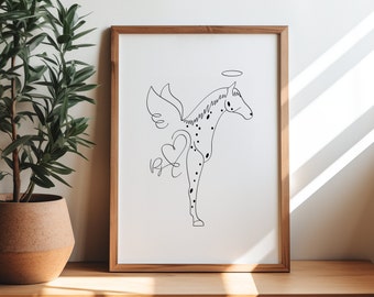 Custom Horse Halo Angel Wings Digital Print | Minimalist Horse Line Art Drawing | Pet Horse Memorial Gift |Horse Outline With Heart And Name