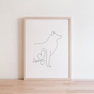 Personalised Siberian Husky Digital Portrait | Minimalist Siberian Husky Line Art Drawing | Husky Silhouette With Name | Husky Puppy Gift