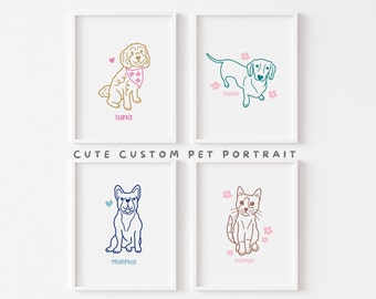 Cute Custom Pet Doodle From Photo | Unique Dog Drawing | Cute Puppy Sketch | Fun Colourful Cat Portrait | Custom Cat Doodle | Dog Lover Gift