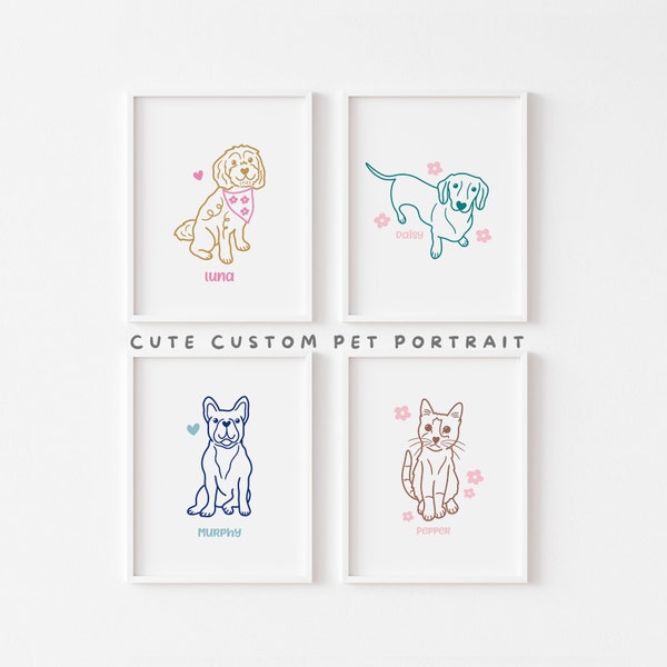 Cute Custom Pet Doodle From Photo | Unique Dog Drawing | Cute Puppy Sketch | Fun Colourful Cat Portrait | Custom Cat Doodle | Dog Lover Gift