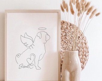 Personalised Pug Memorial Portrait | Minimalist Pug Angel Line Art (Digital Download)