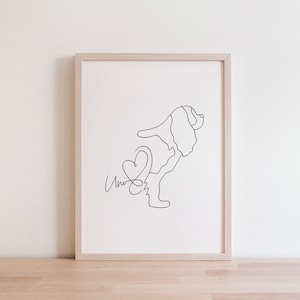 Personalised Cavalier King Charles Spaniel Digital Print | Minimalist Cavalier King Charles Line Art Drawing | Cavalier Memorial Gift