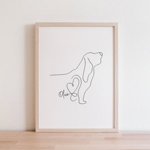 Personalised Basset Hound Digital Portrait | Minimalist Basset Hound Line Art Drawing | Basset Hound Outline | Basset Hound Memorial Gift