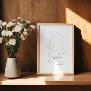 Personalised Bunny Rabbit Digital Portrait | Minimalist Bunny Line Art Drawing | Bunny Rabbit Silhouette Outline | Pet Bunny With Name Gift