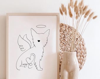 Personalised Yorkie Memorial Portrait | Yorkshire Terrier Angel Line Art (Digital Download)