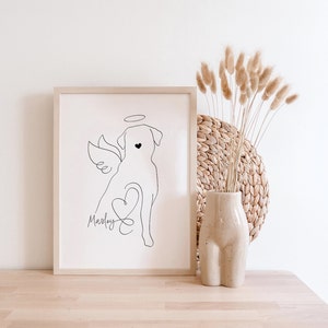 Personalised Labrador Dog Sitting Halo and Angel Wings Digital Portrait | Minimalist Labrador Line Art Drawing | Labrador Loss Memorial Gift