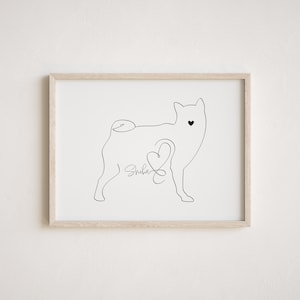 Personalised Shiba Inu Dog/Puppy Digital Portrait | Shiba Inu Outline Print | Minimalist Shiba Line Art Drawing | Shiba Inu With Name Gift