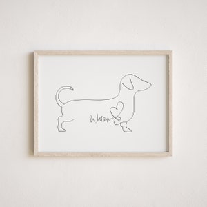 Personalised Dachshund/Sausage Dog Digital Print | Sausage Dog Outline Portrait | Minimalist Doxie Line Art Drawing |Dachshund Memorial Gift