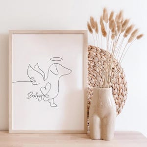 Personalised Dachshund Memorial Portrait | Sausage Dog Angel Line Art | Dachshund Loss Gift (Digital Download)