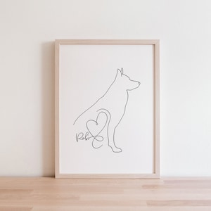 Personalised German Shepherd Digital Portrait | Minimalist German Shepherd Line Art Drawing | German Shepherd Silhouette | Shepherd Dog Gift