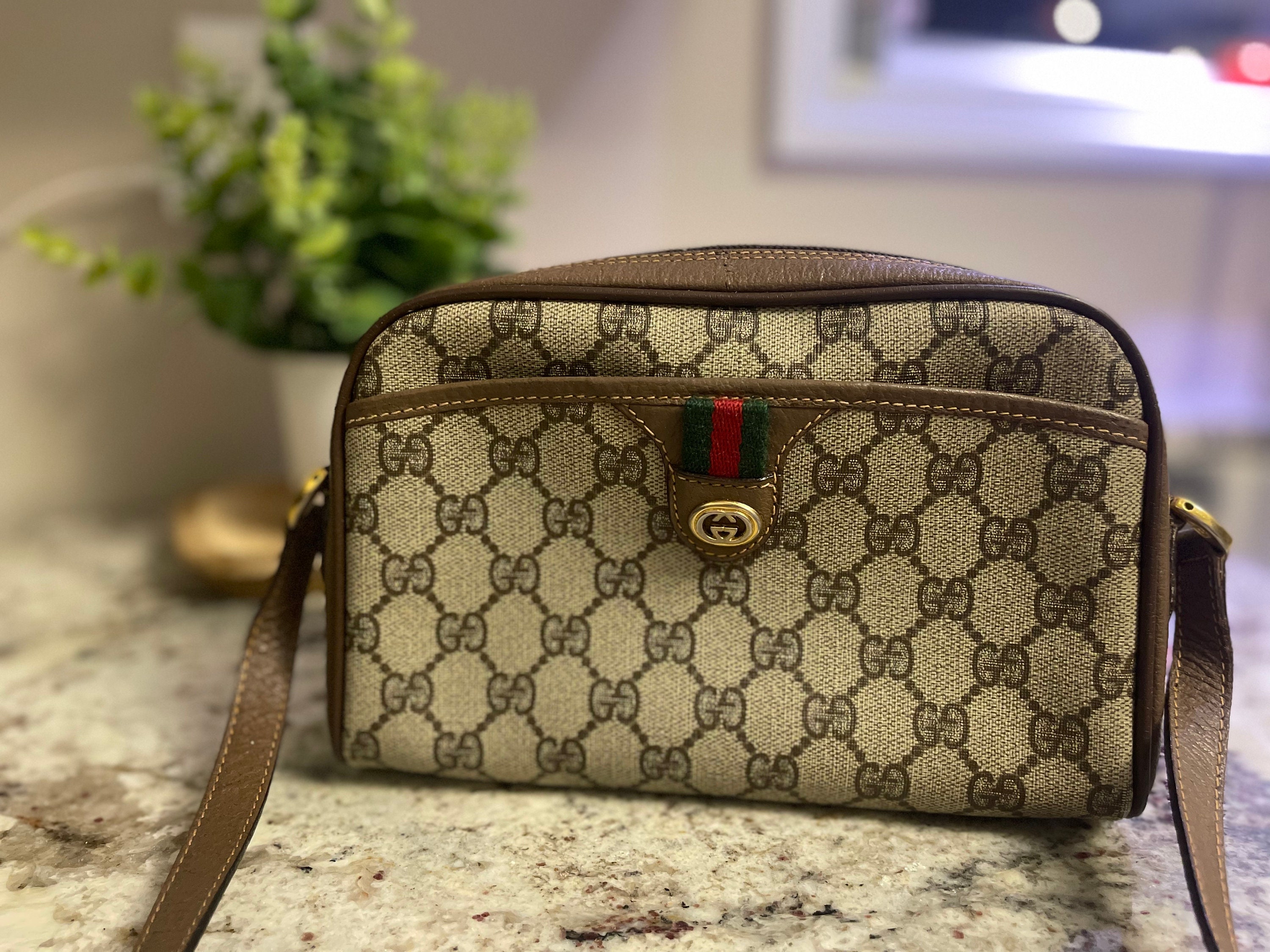 Vintage Gucci dark brown suede GG print shoulder bag with sherry line –  eNdApPi ***where you can find your favorite designer  vintages..authentic, affordable, and lovable.