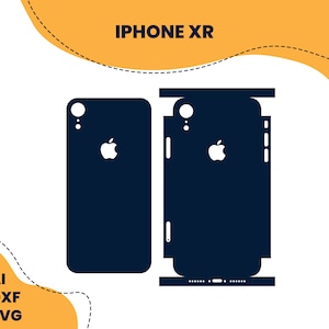 May include: A black and white illustration of an iPhone XR phone case template. The template includes the front and back of the phone case.