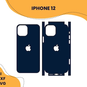 May include: A black iPhone 12 phone case with a white Apple logo. The case is shown in both front and back views.