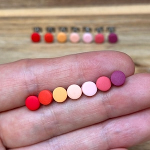 6mm Mini Polymer Clay Stud Earrings: Colourful Circle, Stainless Steel, Plastic Post Option