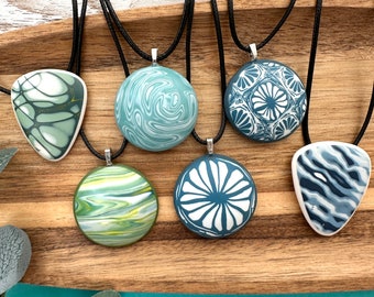 End of Line Polymer Clay Pendants | Lightweight Jewellery | Clay Pendant on 18" Black Cord | Totally Unique!