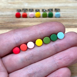 6mm Mini Polymer Clay Stud Earrings: Colourful Circle, Hypoallergenic Steel, Silicone Option