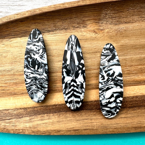 Handmade Polymer Clay 6cm Hair Clip | Black And White Patterned Spring Loaded Barrett | Hair Accessories | Children and Adults Hairclip